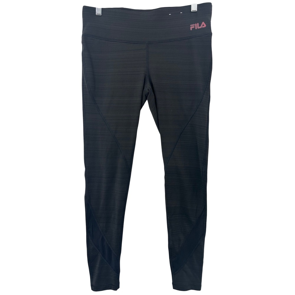 Fila Sport Running Leggings Black Pink Logo Athletic Workout Women's M